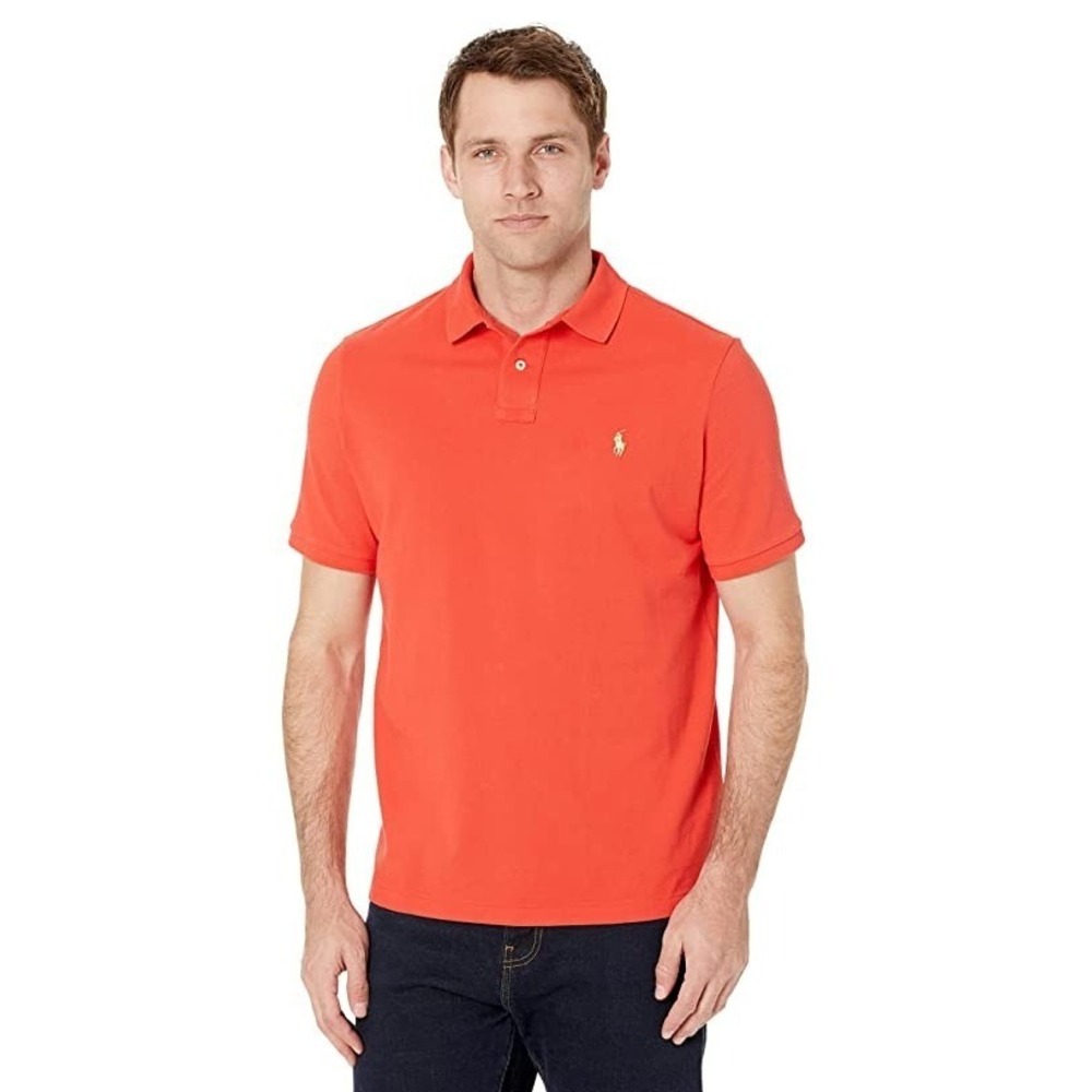 Polo Ralph Lauren Cotton Mesh Solid Classic‎ Fit Polo Shirt Red Tomato Size XXL